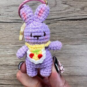 Handmade Amigurumi Crochet Purple Bunny Keychain and Bag Charm with a Bell